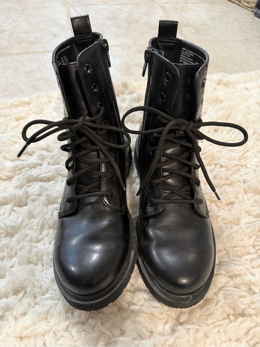 Women's Black Lace-Up Combat Boots